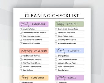 Weekly Cleaning Schedule Editable, Cleaning Checklist, Cleaning To Do List, Cleaning Template, ADHD Cleaning Planner, Household Chores Chart