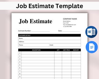 Job Estimate Template Printable, Small Business Estimate Form, Job Estimate Form, Editable Job Proposal Template, MS WORD & Google Docs