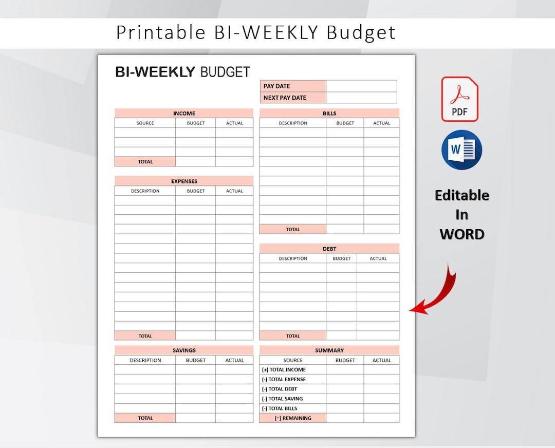 Biweekly Budget Planner, Editable Paycheck Tracker, Personal Finance ...