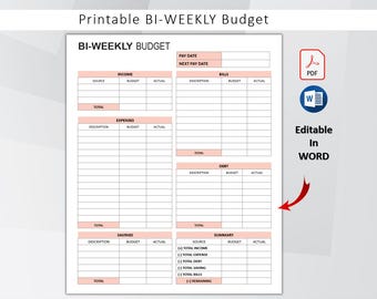 Editable Bi-Weekly Budget Planner | Biweekly Paycheck Tracker | Personal Finance Template | Printable Budget PDF Digital