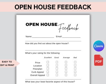 Open House Feedback Form. Editable Template. Real Estate Marketing. real estate open house. Realtor Open House Flyers. buyer feedback. Canva