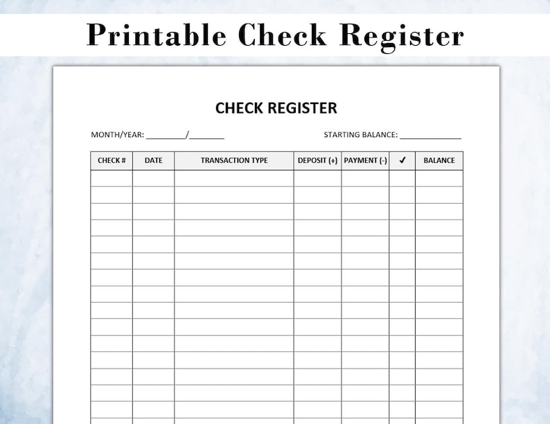 Checkbook Register Printable MS Word & PDF, Finance Record Tracker ...