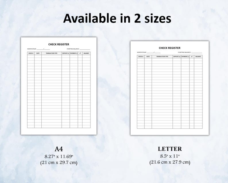 Two Register Check Out Checkbook Register Printable MS Word & PDF, Finance Record Tracker ...