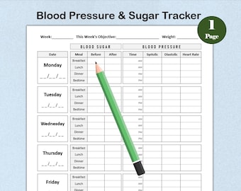 Blood Sugar Log and Blood Pressure Log Printable, Blood Sugar Monitor PDF, Blood Sugar and Blood Pressure Tracking Printable Diabetes Record
