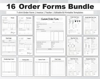 Editable Order Forms Bundle, T-shirt, Tumbler, Invoice Template, Printable Small Business Forms, Custom Order Forms Crafters, Canva Template