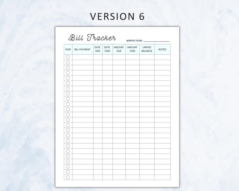Digital Monthly Bill Tracker PDF, Printable Payment Checklist, Utility ...