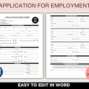 Puede incluir: Una plantilla de solicitud de empleo de dos páginas con campos rellenables para historial personal y laboral. El documento incluye secciones para información del solicitante, educación, historial laboral y referencias.