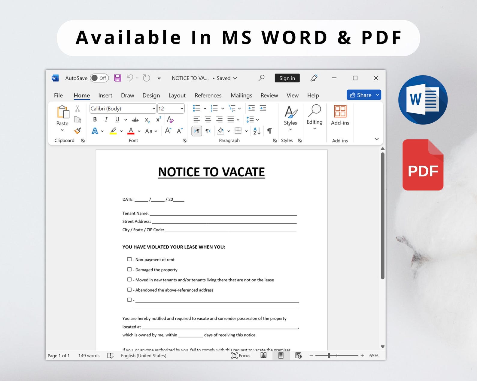 Editable Notice to Vacate Template, Printable Eviction Notice Form ...