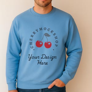 Gildan 18000 Crewneck Carolina Blue Mock Up, Male Model, Digital Download