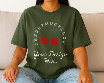 Gildan 64000 Military Green T-Shirt Mockup | Model Mockup (Digital Download)