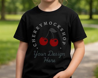 Black Gildan 5000b T-Shirt Mockup: Kids Model Mockup (Digital Download)