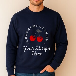 Gildan 18000 Crewneck Navy Mock Up, Male Model, Digital Download