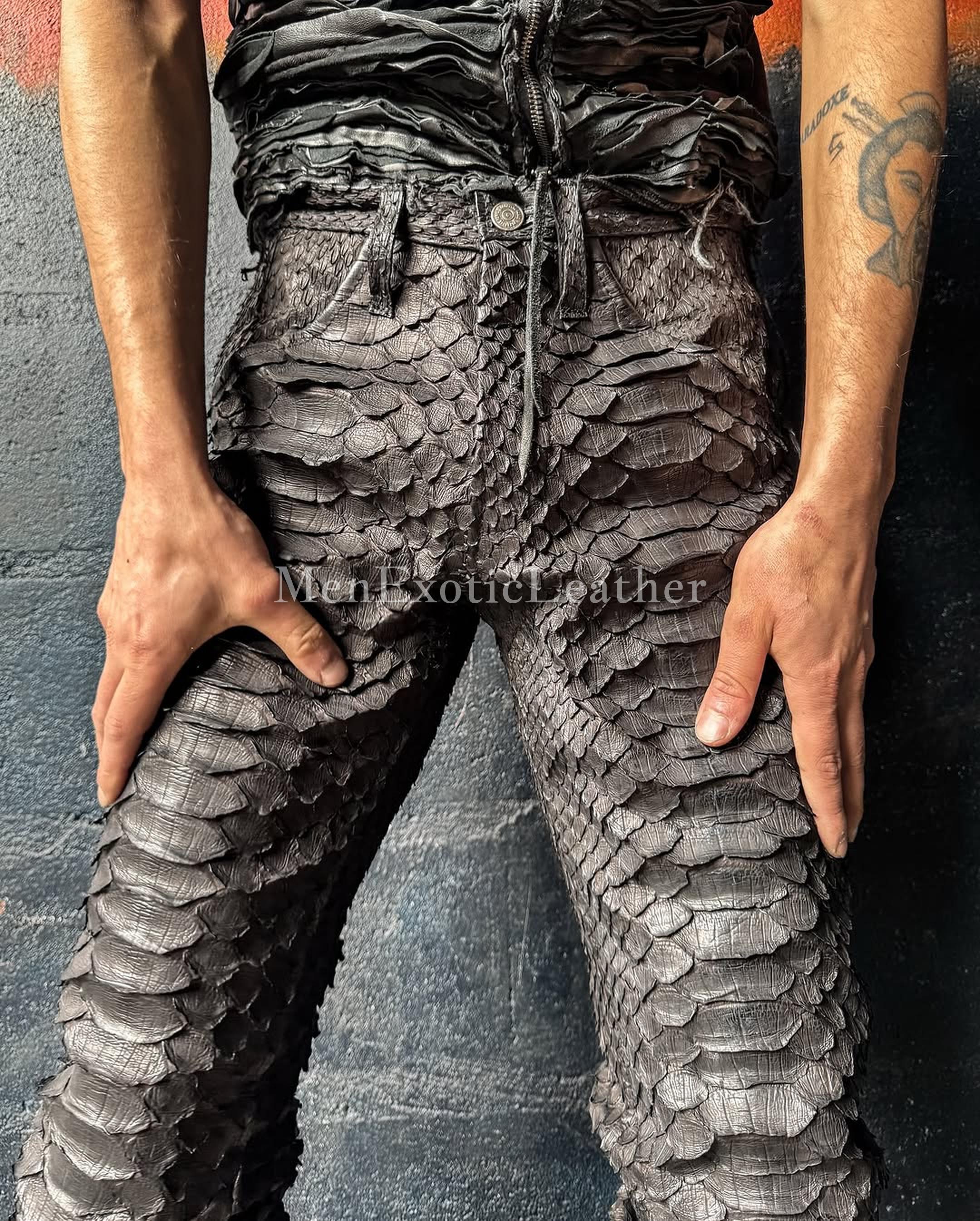 Handcrafted Black Dragon Python Trousers | Men Outwear Casual