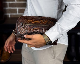 Brown Python Leather Clutch Bag : Handmade Handbag/Evening Purse