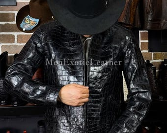 Chaqueta de motociclista de piel de cocodrilo hecha a mano / Ropa de abrigo para motociclistas, exclusiva para ti