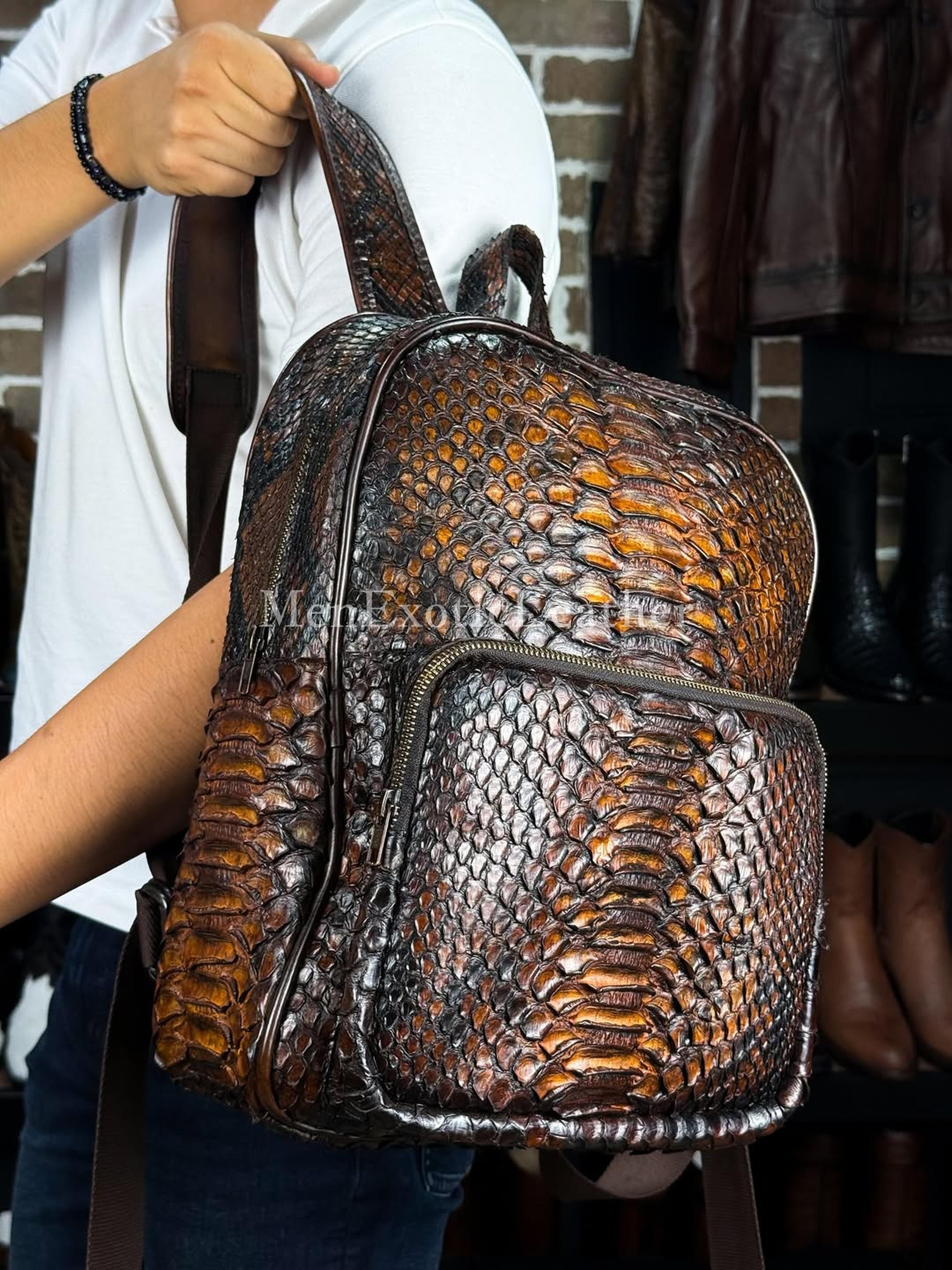 Handmade black and gold genuine Python backpack Genuine Python Backpack - Etsy main image 2