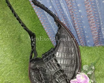 Black Alligator Handcrafted Shoulder Bag | Made only for you