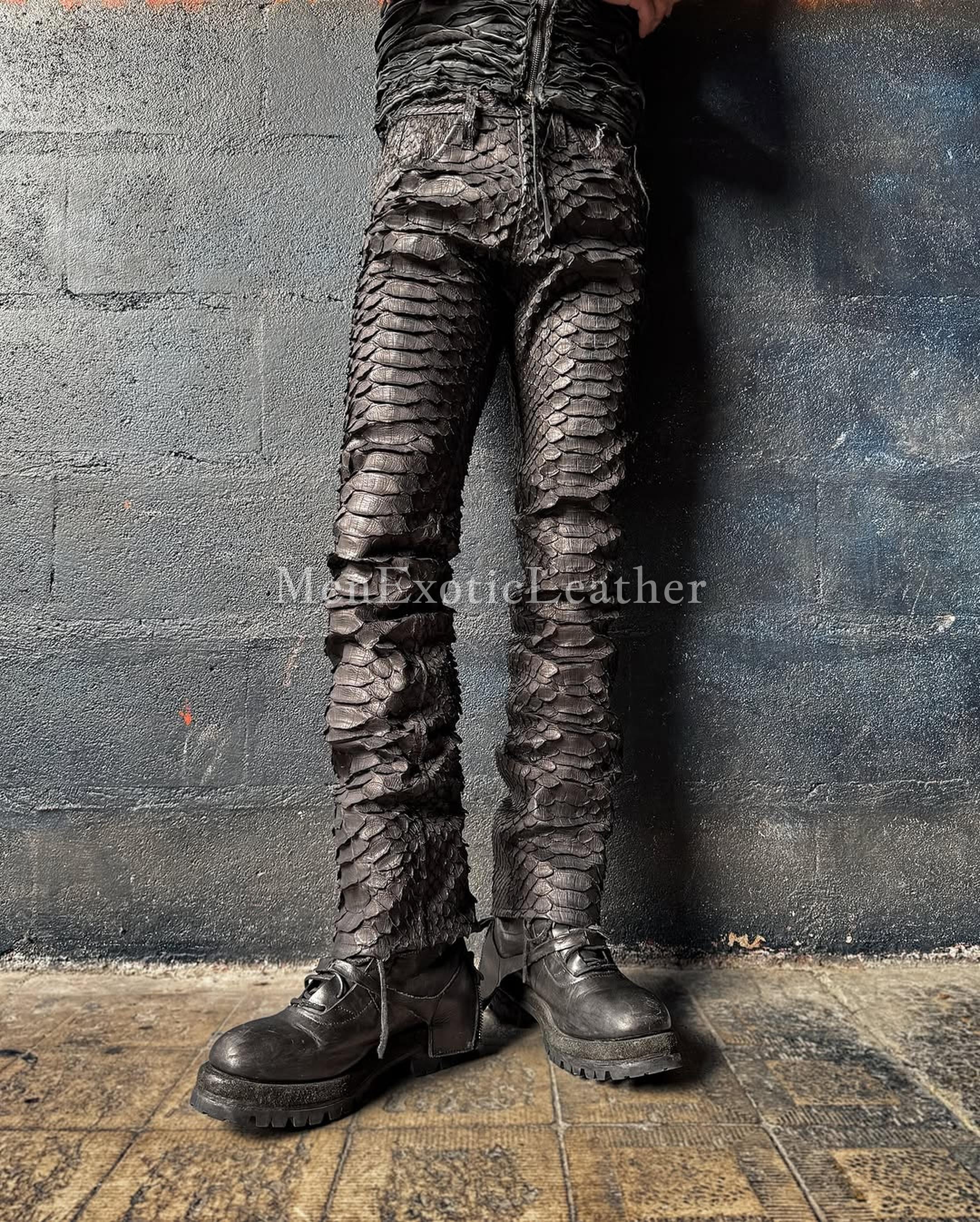 パンツ the black gene python leather pants Handcrafted Black Dragon Python Trousers | Men Outwear Casual