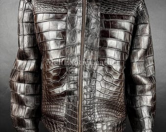 Chaqueta de motociclista de piel de cocodrilo hecha a mano / Ropa de abrigo para motociclistas, exclusiva para ti