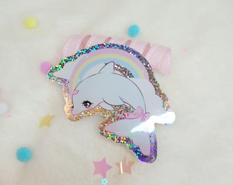 Pegatina con purpurina arcoíris y diseño de delfín 'Shimmer'