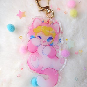 Cat Peach double sided 3in acrylic charm