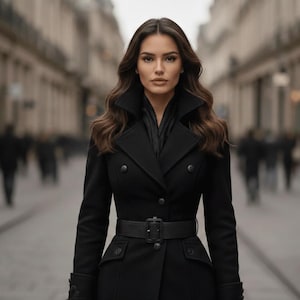 Elegante abrigo largo de lana negra / Gabardina gótica victoriana / Abrigo de lana de invierno para mujer / Chaqueta vintage de cuello alto imagen 4
