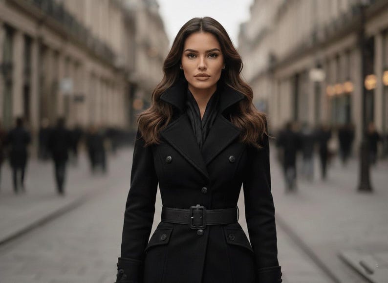 Elegante abrigo largo de lana negra / Gabardina gótica victoriana / Abrigo de lana de invierno para mujer / Chaqueta vintage de cuello alto imagen 4