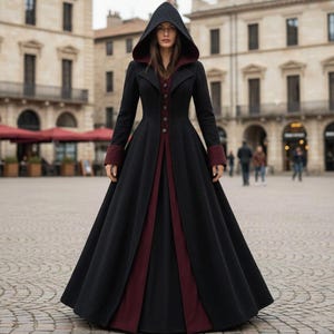 Gothic Wool Hooded Cloak Coat | Long Medieval Renaissance Overcoat | Elegant Winter Witch Cape | Vintage Fantasy Cosplay