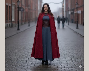 Velvet Hooded Cloak for Women | Handmade Medieval Renaissance Cape | Elegant Red Velvet Winter Cloak | Gothic Fantasy Costume