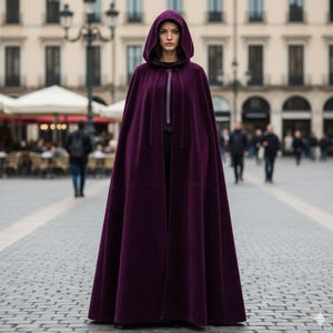 Regal Purple Satin Hooded Cape | Velvet Witch Cloak | Gothic Cosplay Costume | Long Fairy Cloak | Halloween Bride Gown