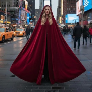Elegant Red Velvet Hooded Cloak for Women | Gothic Medieval Cape | Renaissance Cosplay Outfit | Handmade Winter Cloak Gift image 1