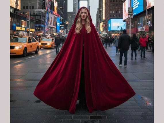 Elegant Red Velvet Hooded Cloak for Women | Gothic Medieval Cape | Renaissance Cosplay Outfit | Handmade Winter Cloak Gift