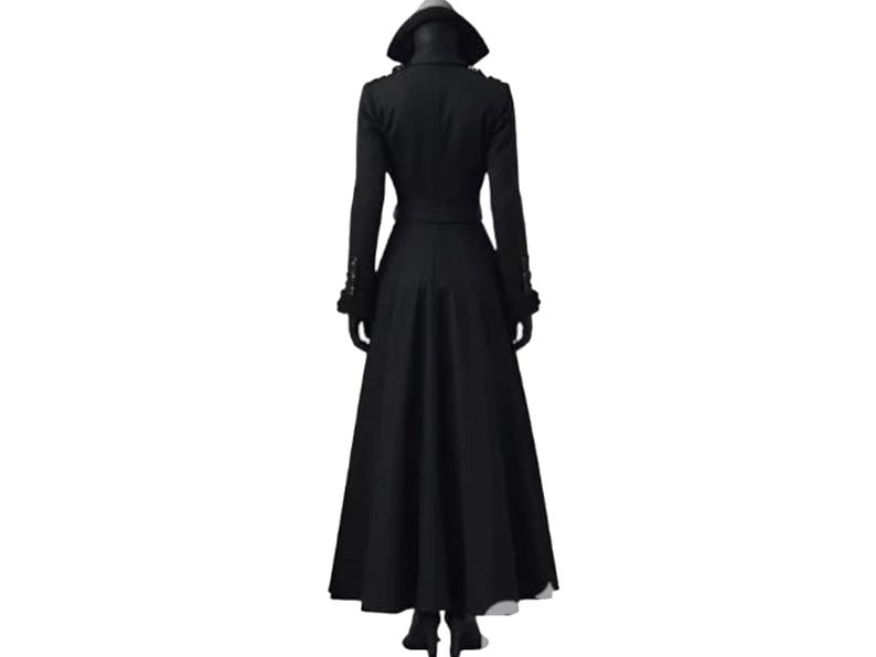 Elegante abrigo largo de lana negra / Gabardina gótica victoriana / Abrigo de lana de invierno para mujer / Chaqueta vintage de cuello alto imagen 9