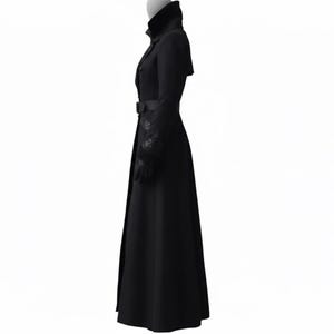 Elegante abrigo largo de lana negra / Gabardina gótica victoriana / Abrigo de lana de invierno para mujer / Chaqueta vintage de cuello alto imagen 10