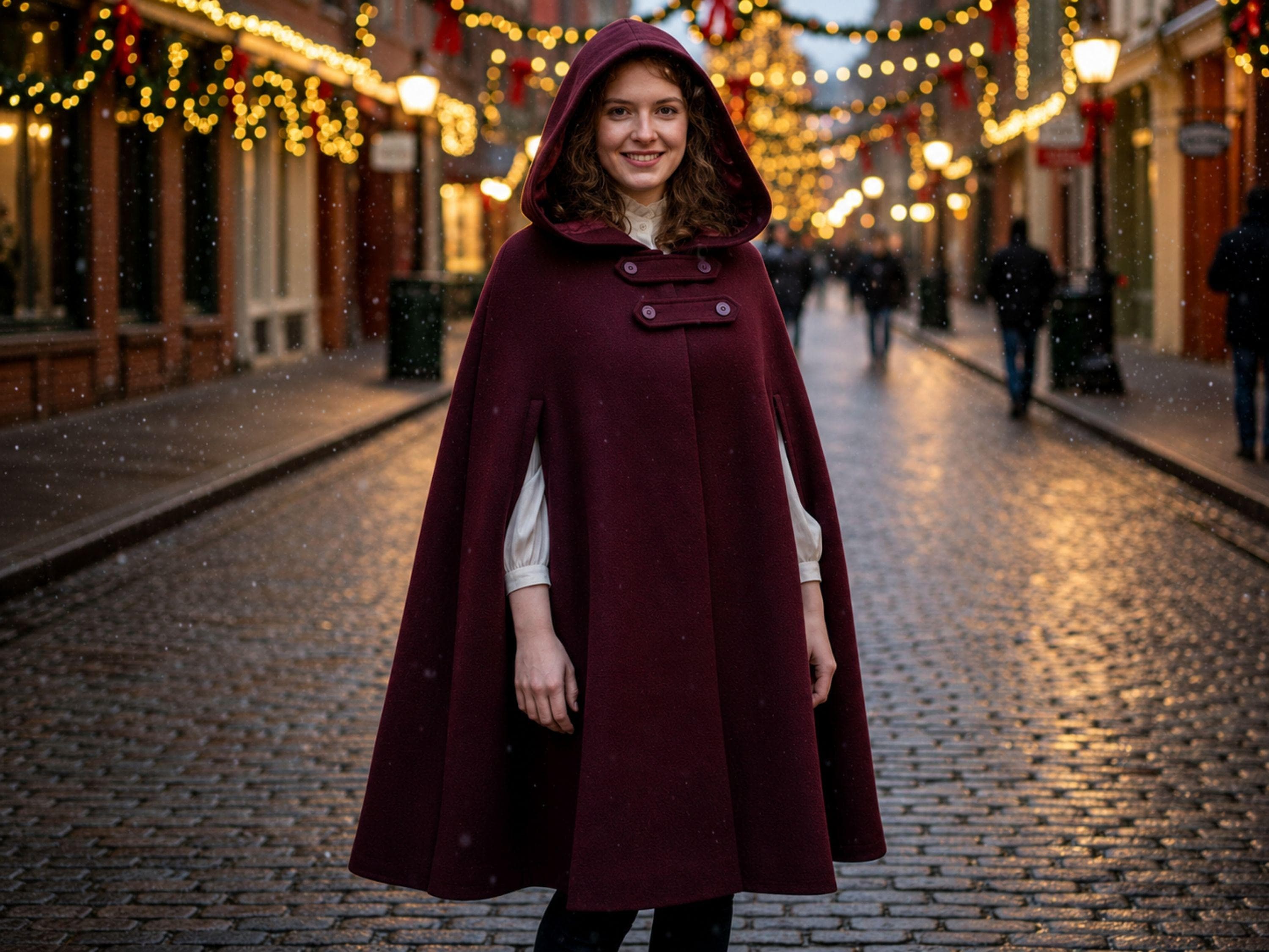 Burgundy Wool Hooded Cape, Little Red Riding Hood Inspired Winter