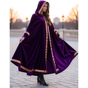 Royal Purple Velvet Hooded Cloak Cape | Medieval Renaissance Fantasy Coat | Gothic Cosplay Wizard Witch Robe | Handmade Costume