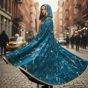 Blue Velvet Cloak With Hood