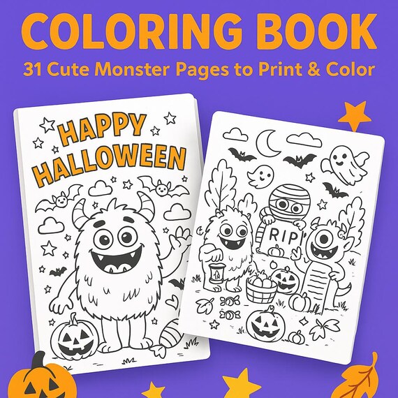 Happy Halloween mit den Monsterfreunden | Halloween Ausmalbuch für Kinder | Lustige Monster Coloring Pages | Digital Download PDF + PNG