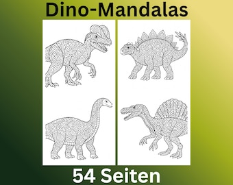 54 Dinosaurier Mandalas für Kinder ab 8 Jahren | Dino Ausmalbilder | Kreative Malvorlagen für Jungen & Mädchen | PDF + PNG Download