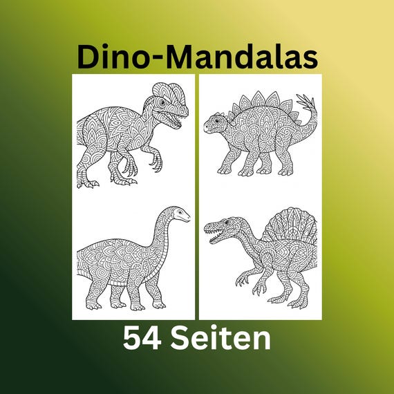 54 Dinosaurier Mandalas für Kinder ab 8 Jahren | Dino Ausmalbilder | Kreative Malvorlagen für Jungen & Mädchen | PDF + PNG Download