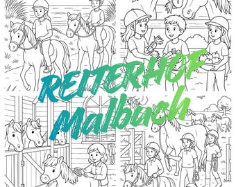 Ferien auf dem Reiterhof |Ausmalbuch für Kinder | 51 tolle Pferdemotive | 51 Fun Coloring Pages | Digital Download PDF + PNG