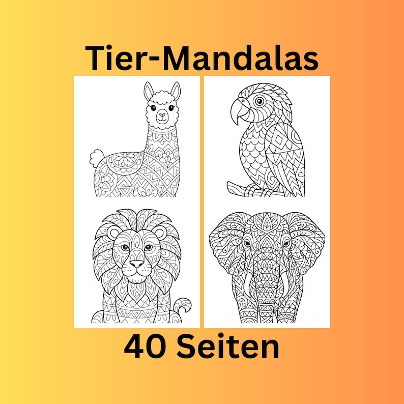 K&ouml;nnte beinhalten: Ein Malbuch mit dem Titel "Tier-Mandals" mit vier Tierillustrationen: einem Lama, einem Papagei, einem L&ouml;wen und einem Elefanten. Jedes Tier ist aufwendig mit Mandala-Mustern gestaltet. Das Buch enth&auml;lt 40 Seiten.