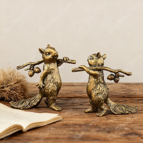 Artistic brass Squirrel Figurine, Solid Brass Squirrel, Vintage Copper Craft, Decorative Gift, bronze rustic forest, animal figurine bronze