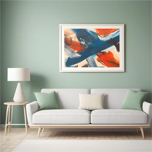 Crosswinds Abstract Teal Orange and White Wall Art Painting, Acrylic on Paper 4x6 Original Artwork, Modern Contemporary Art Print Decor