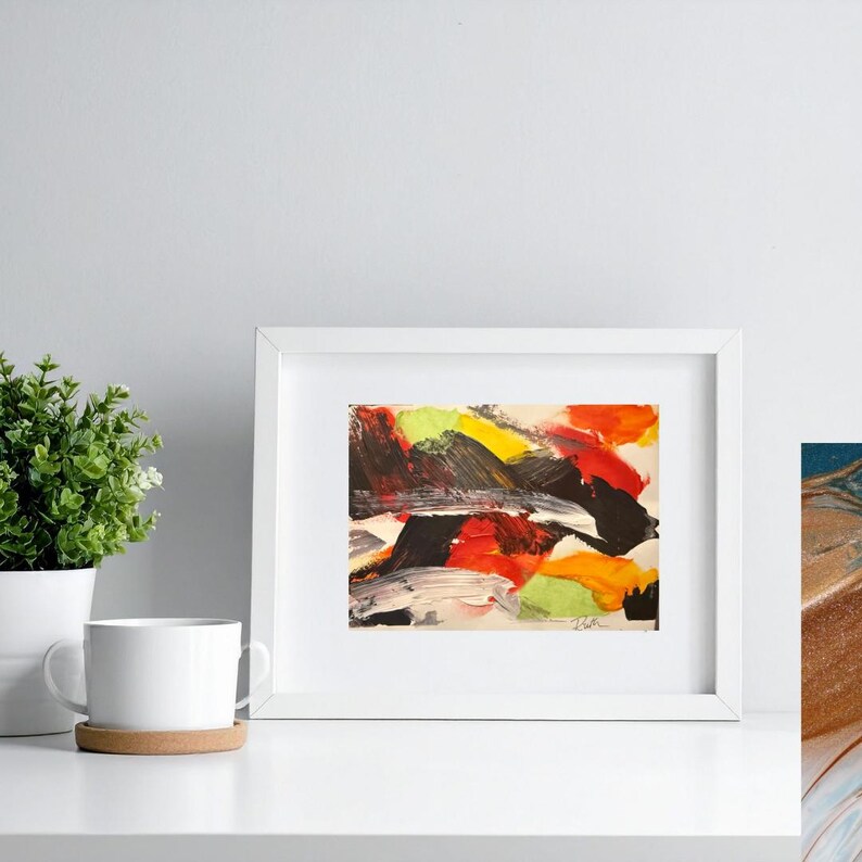 Quiet Abstract What Was Kept Quiet Abstract Painting – Dark Base With Green, Red and ...