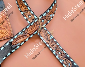 Handgefertigter Gürtel aus Leder mit Buckstitch Detaillierung - Benutzerdefinierte Farben & Initialen Option