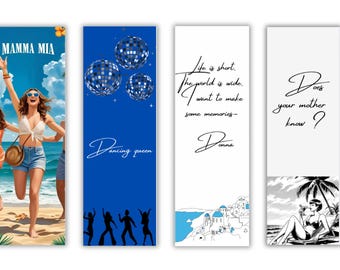 Marcapáginas imprimible de Mamma Mia | Paquete de marcapáginas digitales de comedia musical | Regalo para lectores y fans de ABBA | Paquete de marcapáginas digitales