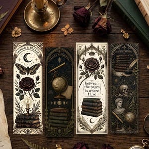 Dark Academia Bookmark Set of 4 — Vintage Bookmarks, Gothic Book Lover Gift, Aesthetic Reader Accessories, Bookish Gift for He