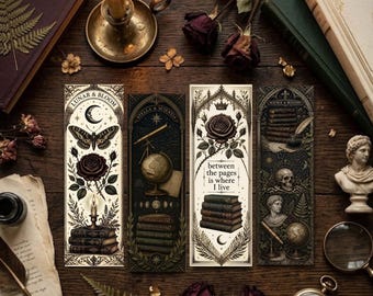 Dark Academia Bookmark Set of 4 — Vintage Bookmarks, Gothic Book Lover Gift, Aesthetic Reader Accessories, Bookish Gift for He