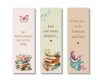 Juego de marcapáginas imprimibles en acuarela | Regalo estético floral para amantes de los libros | Accesorios de lectura de descarga digital